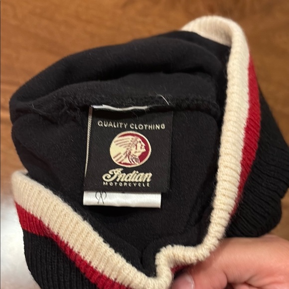 Indian Motorcycle Black Beanie with Red and Cream Stripes - Picture 5 of 5